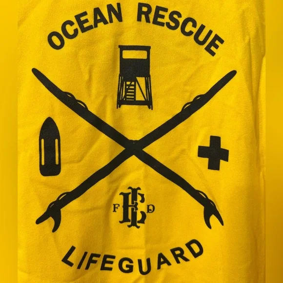 Kids UPF 50+Rash-guard Yellow Ocean Rescue Lifeguard Long Sleeve Shirt - Picture 5 of 9